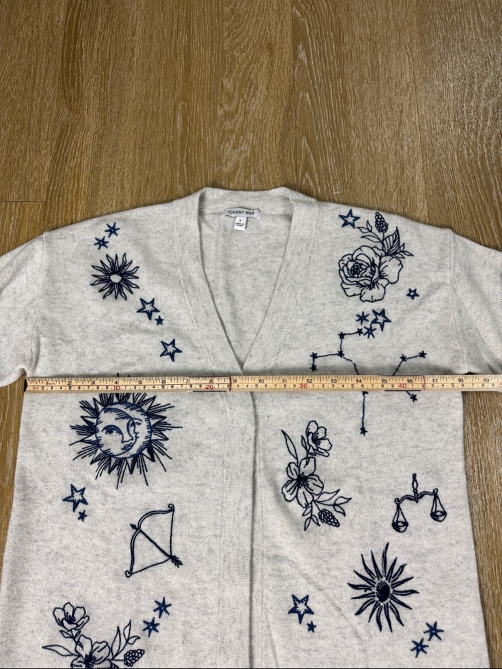 Johnny Was Bijou Fridge Wool Cashmere  Zodiac Astrology Cardigan Sweater sz S - Picture 7 of 11